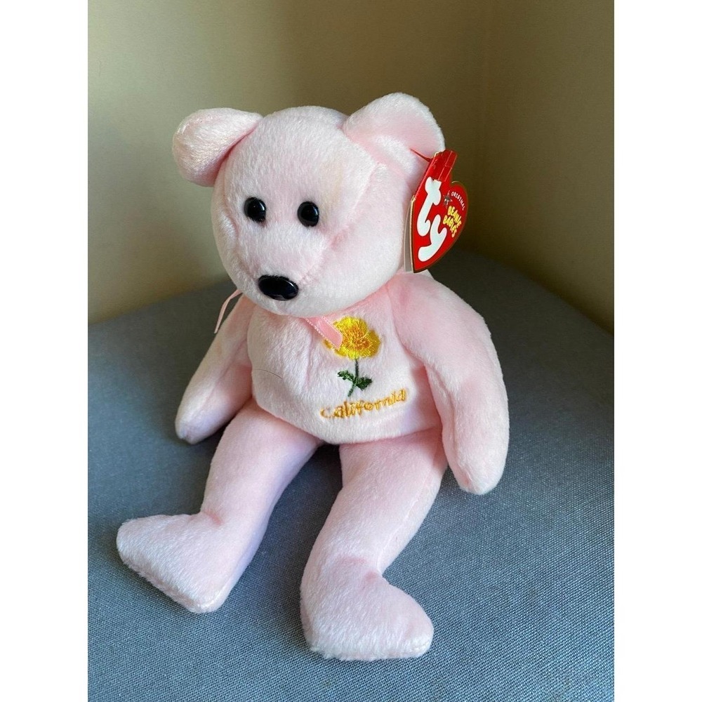 TY Beanie Baby California Poppy Bear Pink Offical Flower Plush sku23